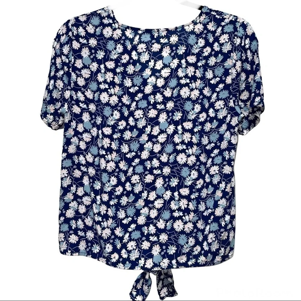 Madewell Blue Novel Tie-Front Top in French Floral Extra Small XS - Picture 4 of 9